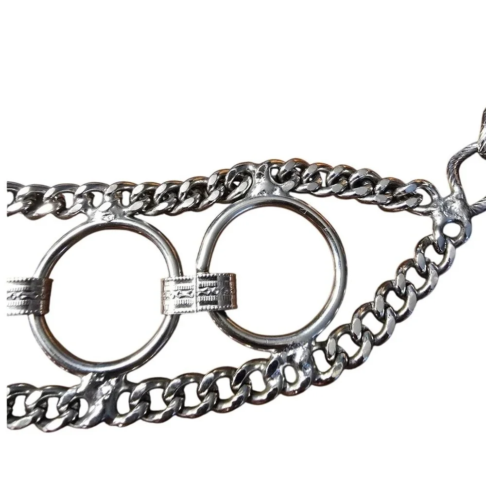 Silver Tone Multi Strand O-Ring Curb Chain Belt‎ with Etched Connectors 36in